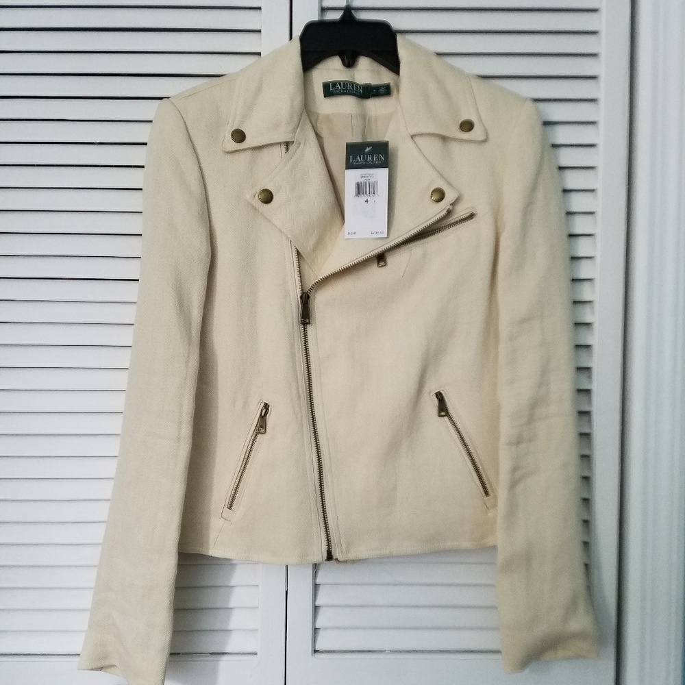 Ralph Lauren Herringbone Linen Moto Jacket